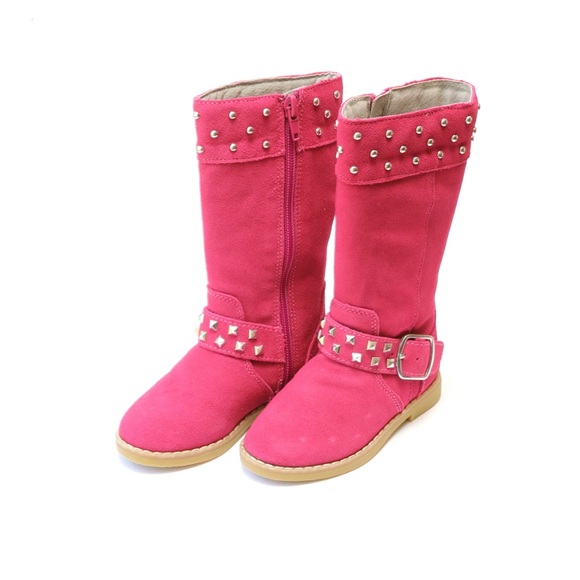 LIKE NEW L’AMOUR Carly Tall Studded Pink Suede Boot - Girls Size 13 - Picture 1 of 12